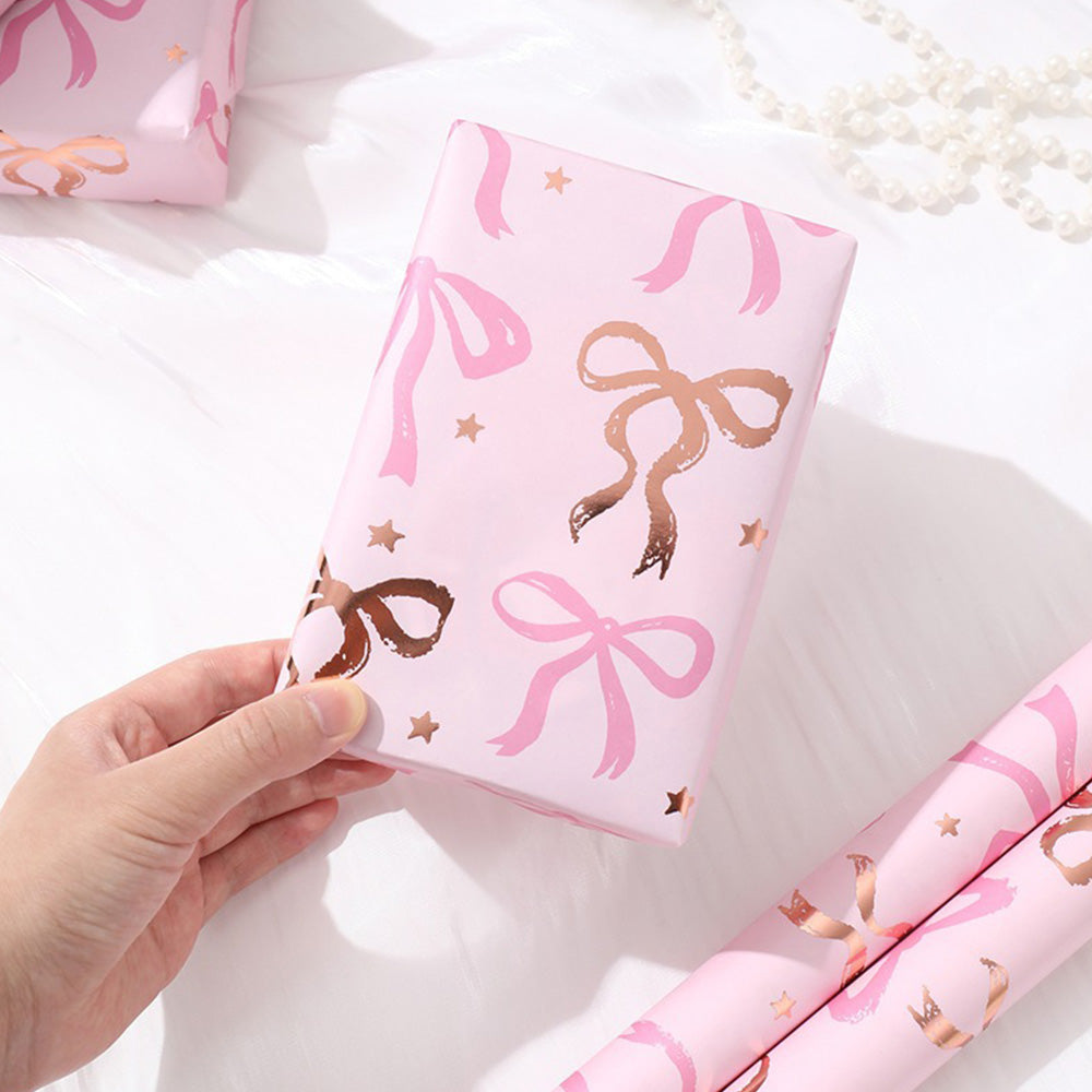 6 Sheet 70x50cm Coquette Bow Pattern Gift Wrapping Paper Set - Pink