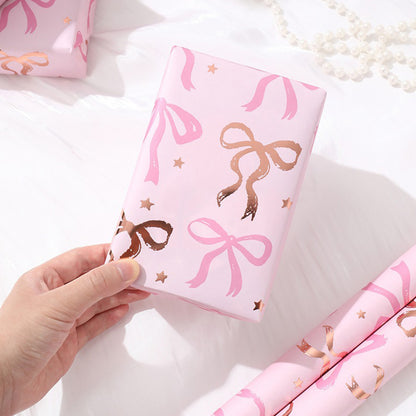 6 Sheet 70x50cm Coquette Bow Pattern Gift Wrapping Paper Set - Pink