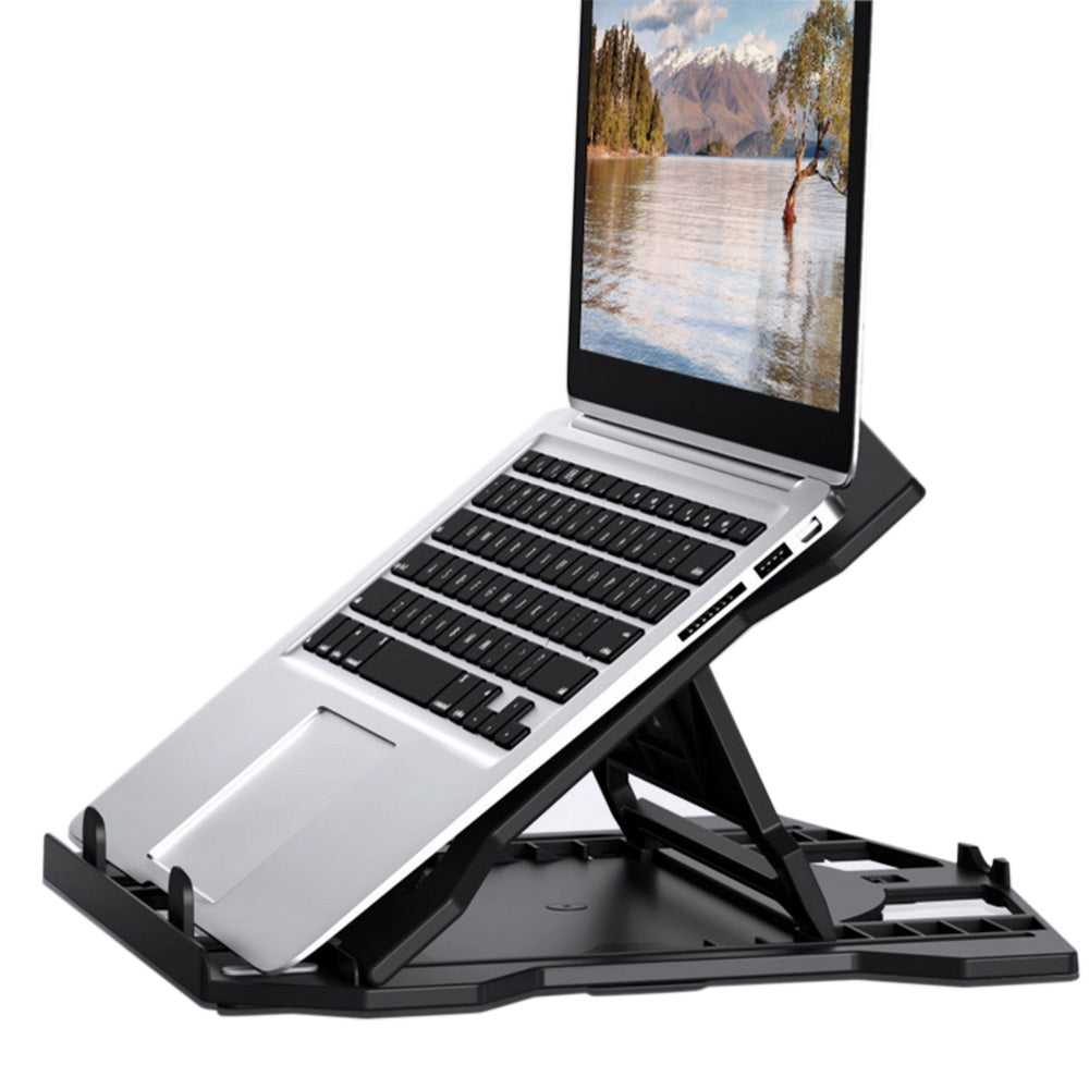 2 in 1 Adjustable Laptop Stand with Phone Holder Foldable Cooling Computer Stand Black