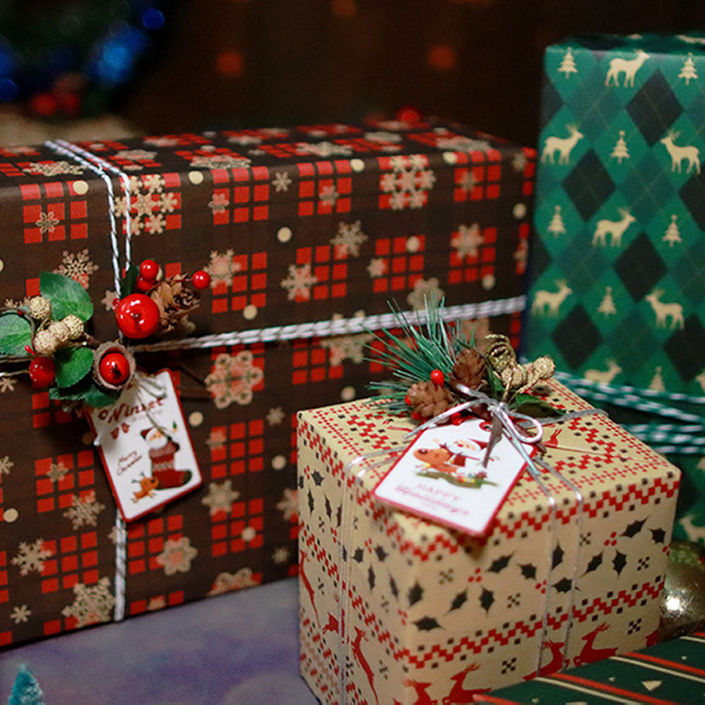 6 Sheet Christmas Gift Wrapping Paper Set Retro Christmas Wrapping Paper