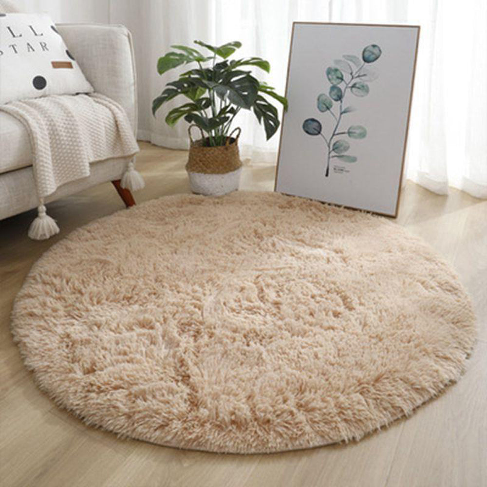 Round Plush Area Rug Soft Fluffy Non Slip Carpet-Camel