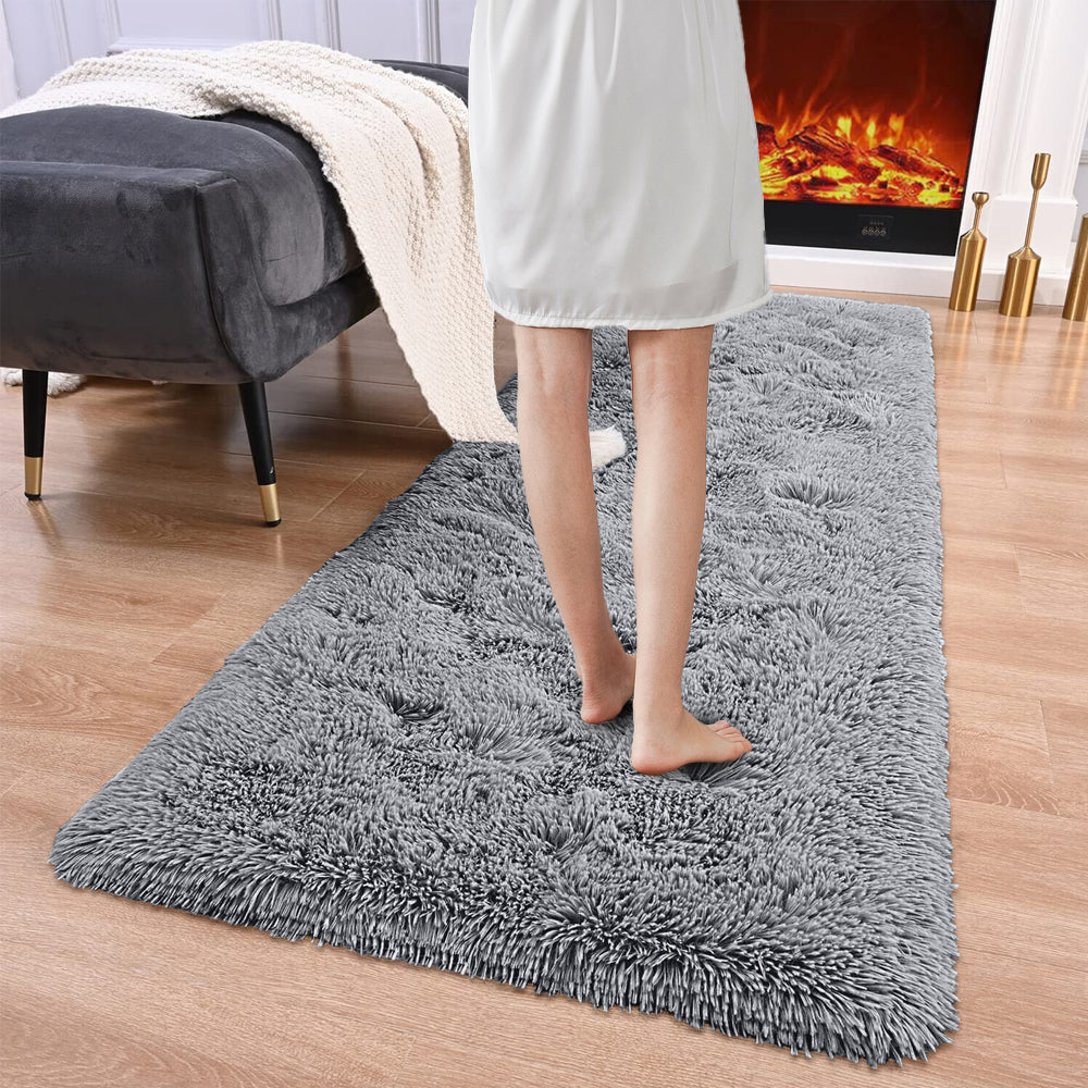 Non Slip Floor Mats Long Bedroom Rugs Fluffy Floor Mat Gray