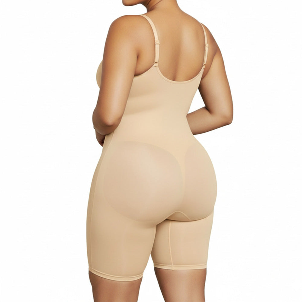 Shaping Bodysuit with Front Zipper Hook and Adjustable Straps - Nude
