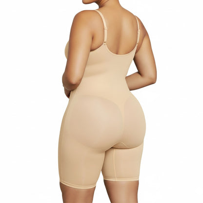 Shaping Bodysuit with Front Zipper Hook and Adjustable Straps - Nude