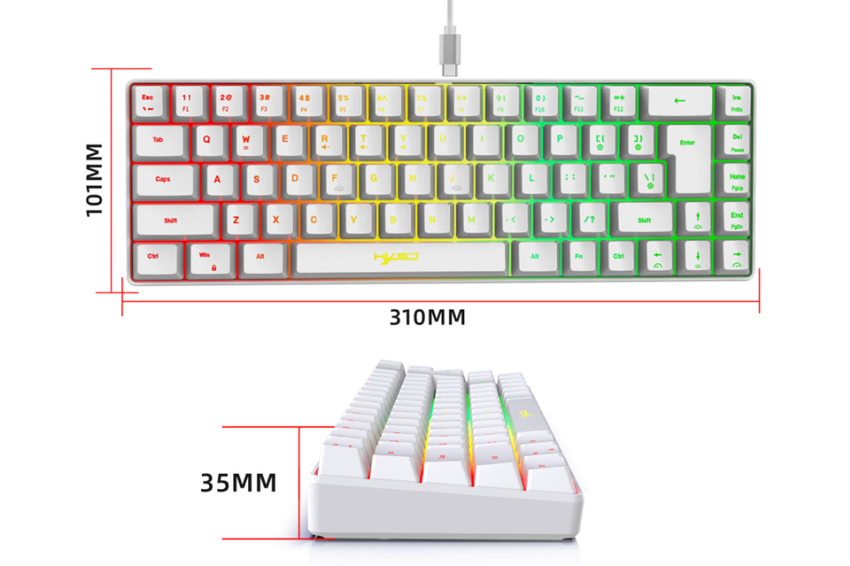 Mini Gaming Keyboard and Mouse Combo Wired K68 RGB Streamer Mini Gaming Keyboard Membrane Keyboard-White