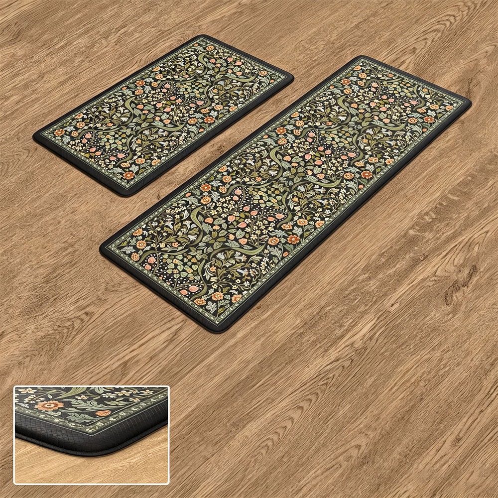 2 Piece Diatomite Kitchen Floor Mat Set - Olive
