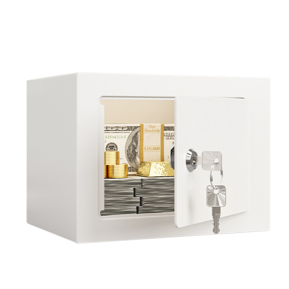 Small Safe Box with Key Lock Mini Security Safe for Money Cash Jewelry-White