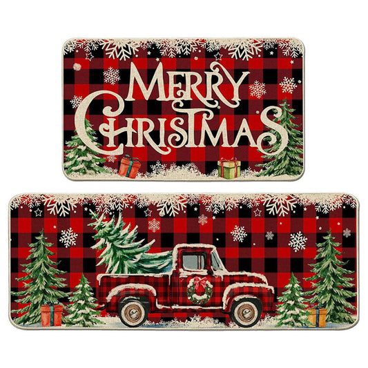 2PCS Christmas Floor Mats Set ¨C Non-Slip Rugs for Kitchen Bathroom Living Room and Doorway Style 2