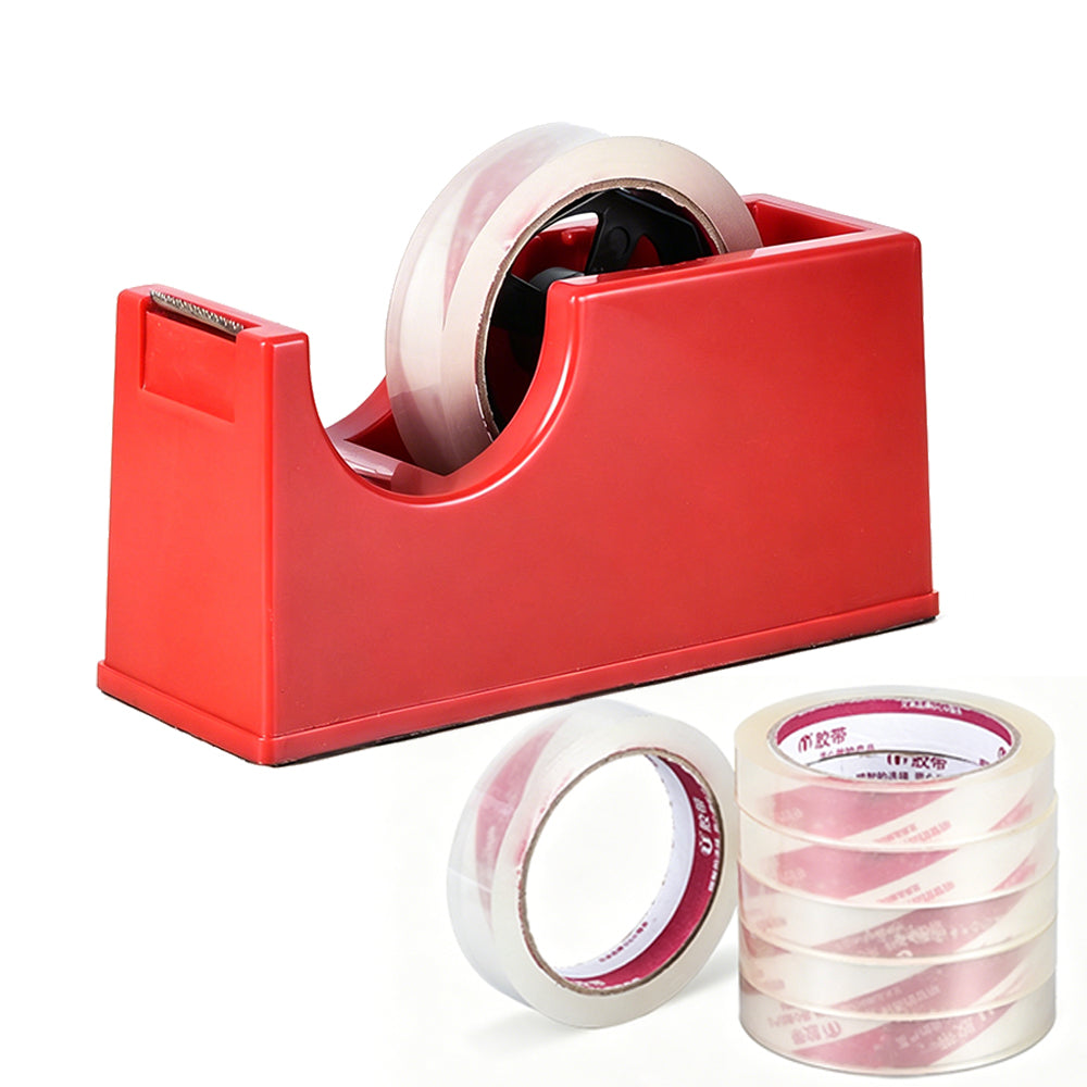 Heavy Duty Cello Tape Dispenser with 6 Roll Clear Tape-Red