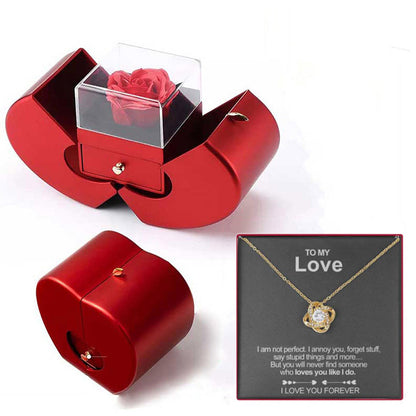 Eternal Preserved Rose Gift Box With Elegant Necklace for Mom Girlfriend Wife -Gold