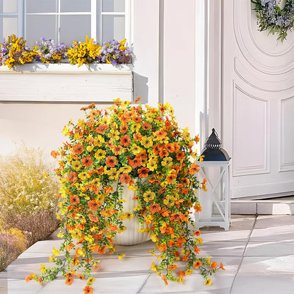 2Pcs Artificial Flowers Outdoor Hanging Faux Floral Decor for Planter Basket Window Box-Orange