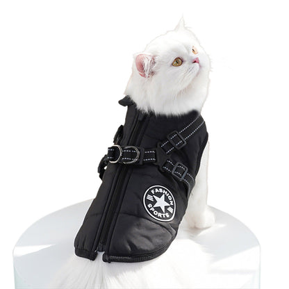 Pet Winter Jacket Padded Adjustable Warm Coats with Zipper (Black)