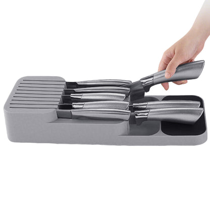 Storage Rack Knife Block Organizer Kitchen Knives Holder Countertop or Drawer Use-Grey