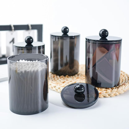 4 Pack Round Cotton Swab Holder with Lid Dental Floss Container-Black