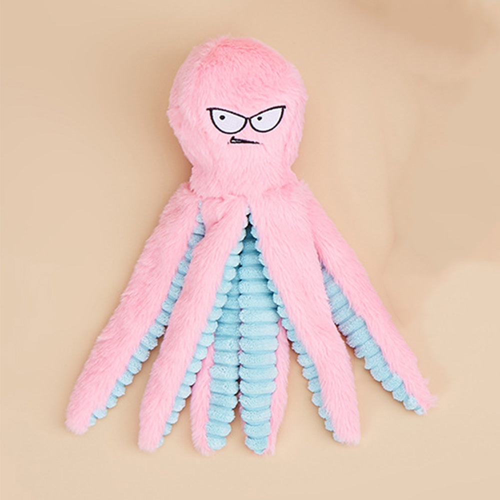 Interactive Plush Dog Toy with Squeaker and Crinkle Tentacles for Medium & Large Dogs Pink