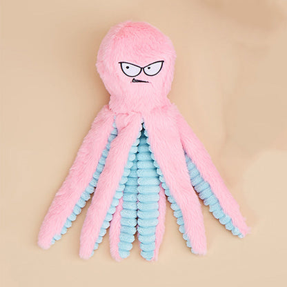 Interactive Plush Dog Toy with Squeaker and Crinkle Tentacles for Medium & Large Dogs Pink
