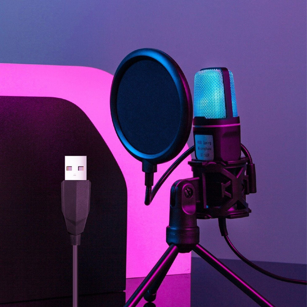USB RGB Gaming Microphone Condenser Microphone with Tripod Stand for Streaming Recording