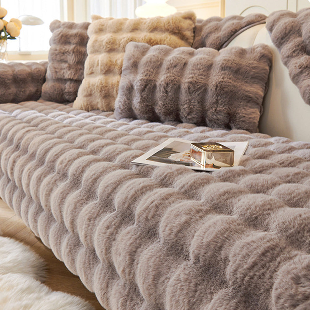 Fuzzy Couch Seat Cover Non Slip Plush Sofa Seat Cover Sofa Furniture Protector Gray