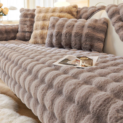 Fuzzy Couch Seat Cover Non Slip Plush Sofa Seat Cover Sofa Furniture Protector Gray