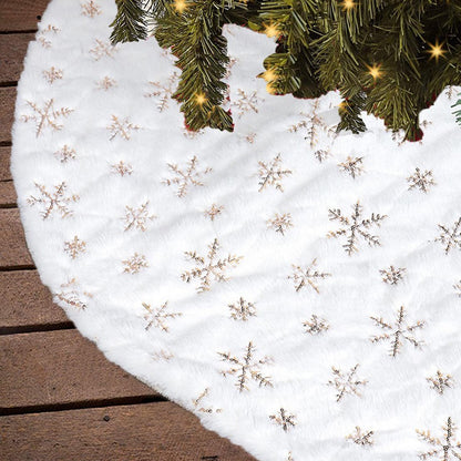 Sequin Christmas Tree Skirt Plush Snowflake Xmas Decoration for Christmas Winter Party -Gold