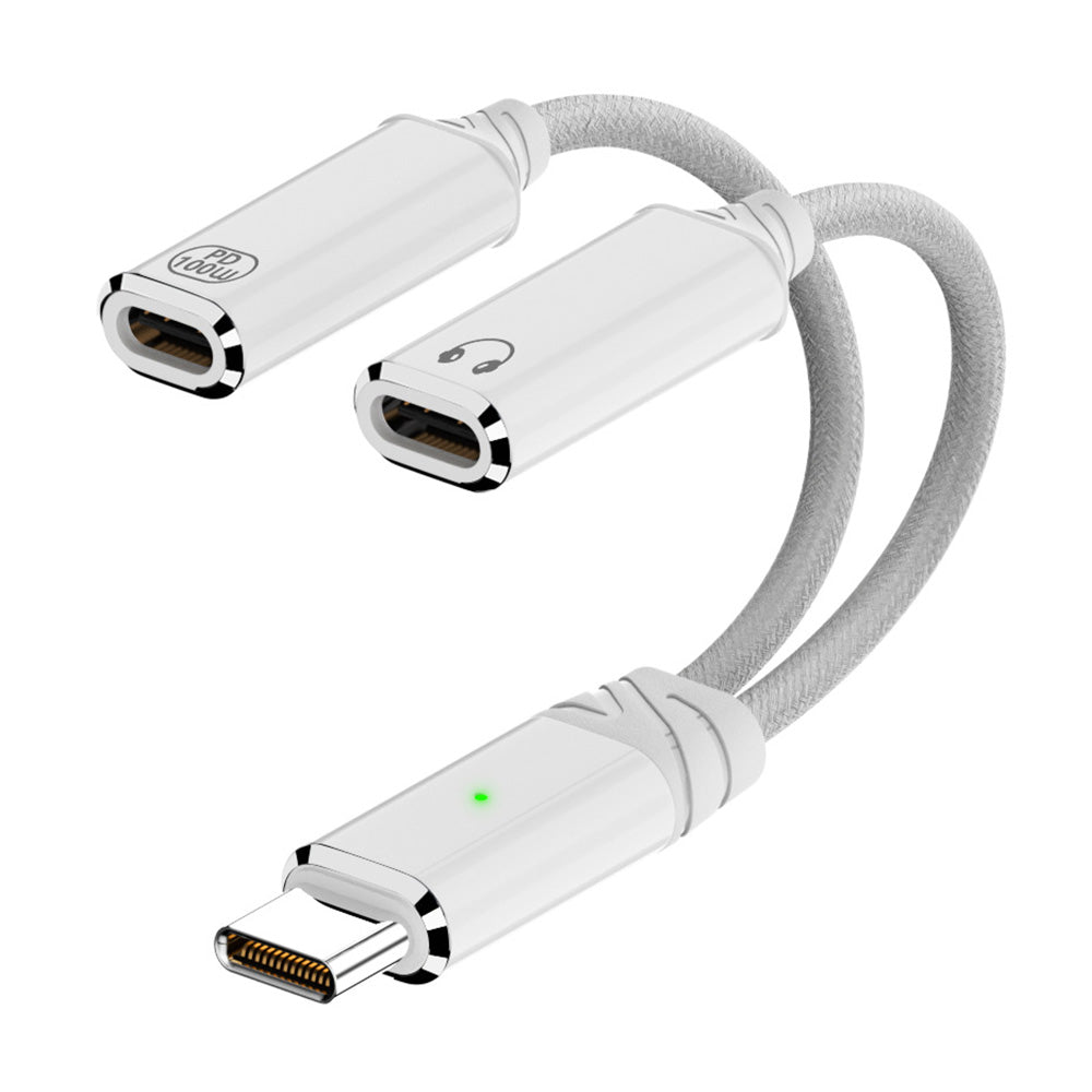 2-in-1 USB-C Splitter Dual Type-C Headphone and Charger Adapter Audio Dongle Cable for iPhone 16 Series White