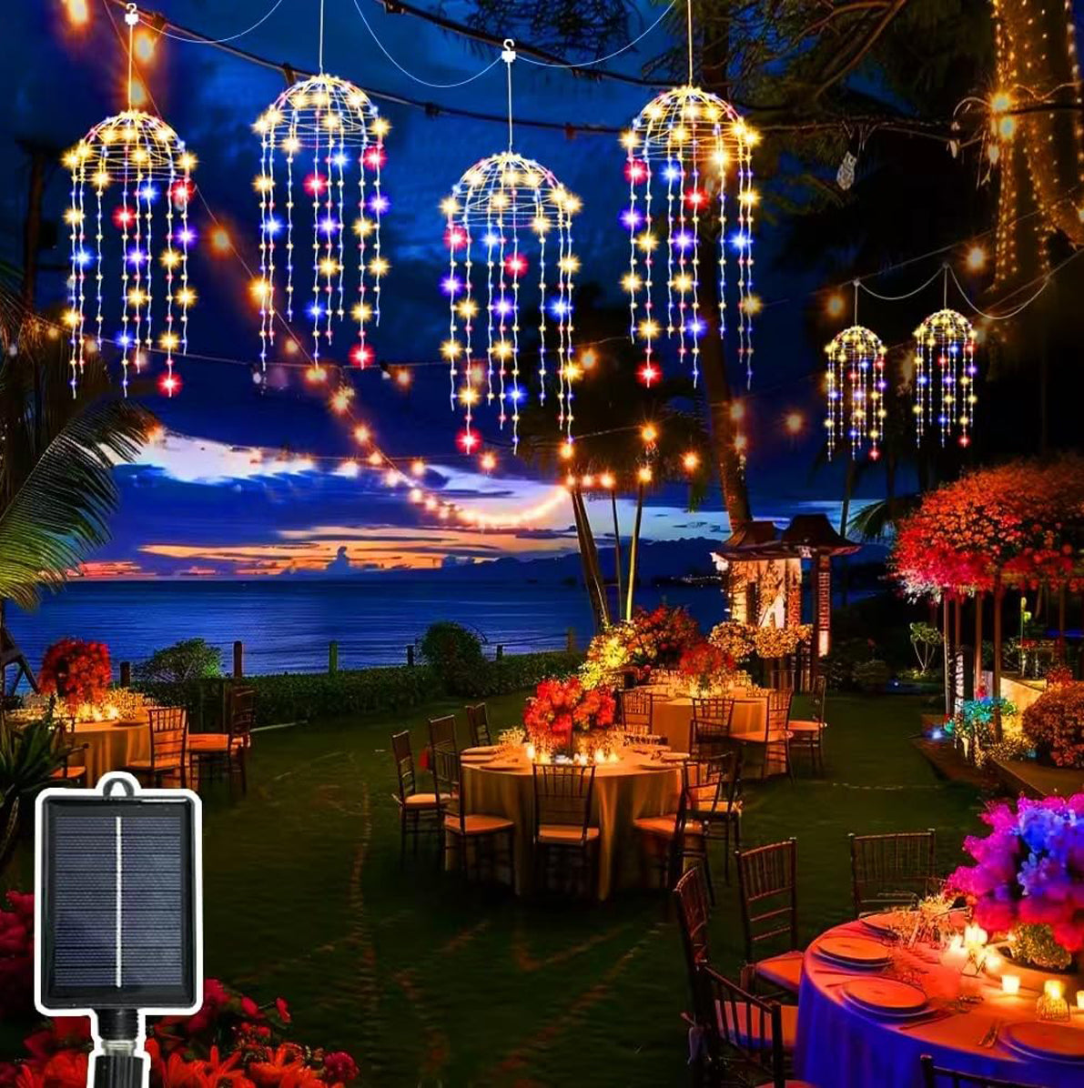 4 Pack Solar Hanging Jellyfish Lights with 256 LEDs and 8 Modes - Mixed Color