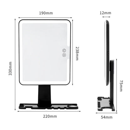 Bathroom Anti Fog Mirror with Lights Built In Shelf No Drilling Installation for Shower Room-Square