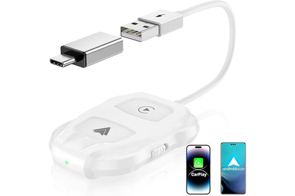 2 in1 Wireless Carplay Adapter USB Type-C Bluetooth Dongle for iPhone Android Auto -White