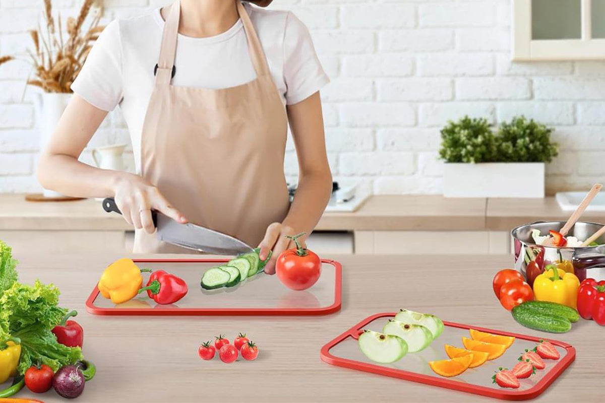 2Pcs Tempered Glass Cutting Board with Non-Slip Edges and Hanging Hole Dishwasher-security