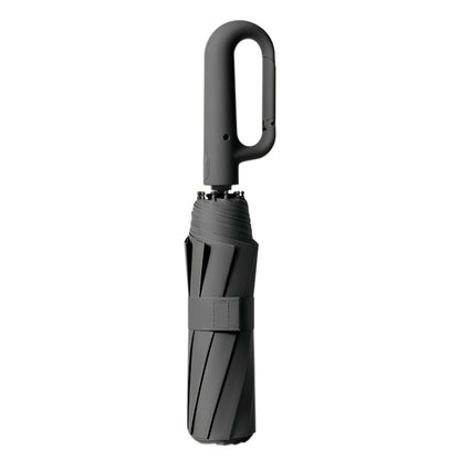 Auto Open Close Folding Umbrella Carabiner Handle Sun Shade Rain Umbrella Black