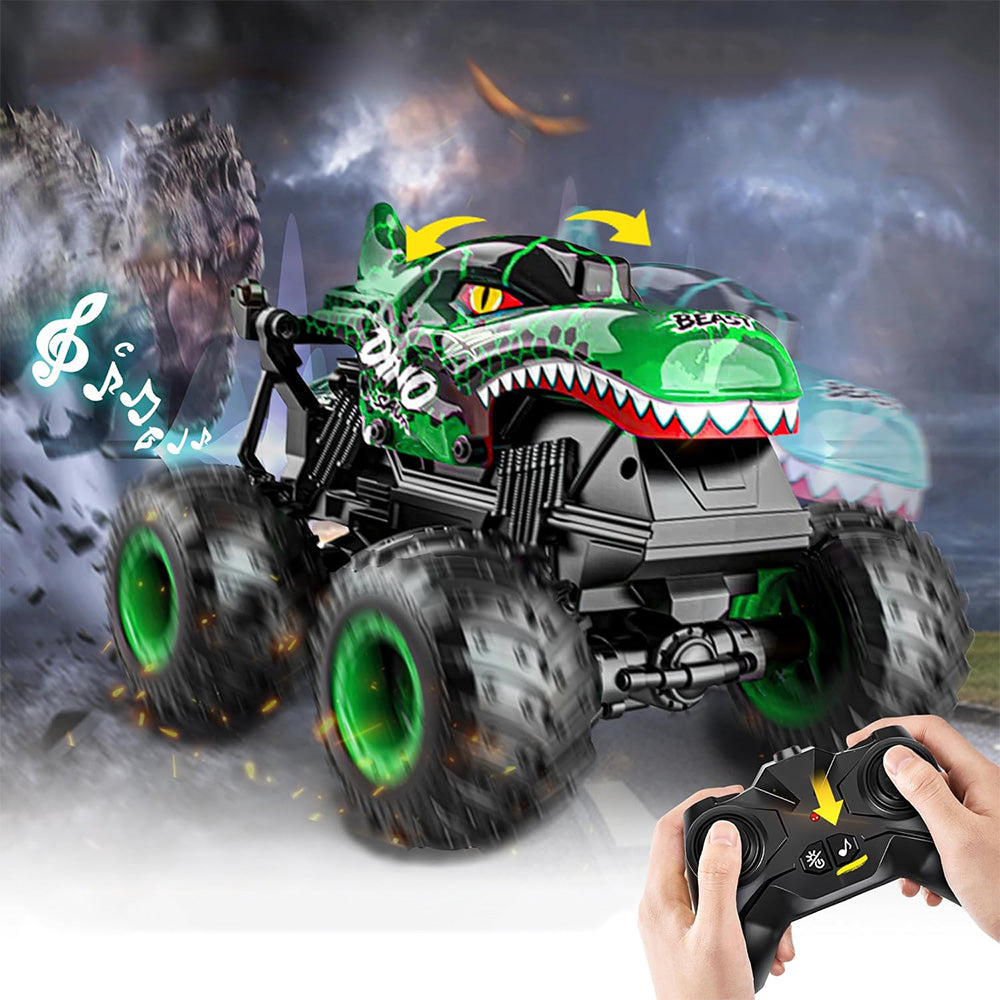 1:20 Scale RC Monster Truck Dinosaur Toy Car with Lights and Music Green