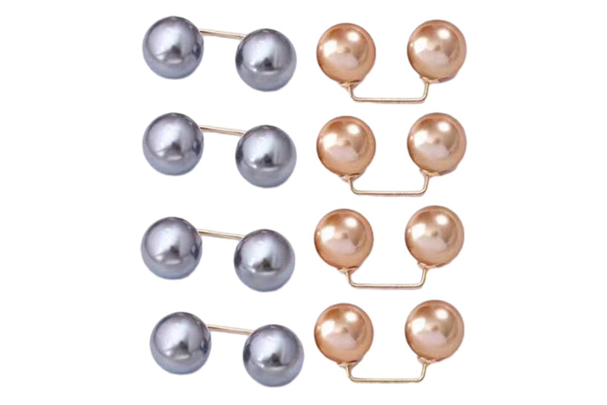 8Pcs Brooches Anti-Reveal Neckline Double Headed Artificial Pearl Curved Pin-ST5