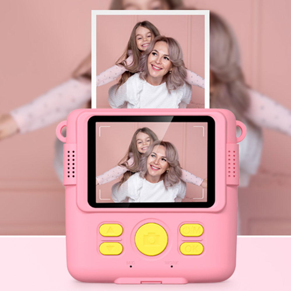 1080P Instant Print Camera for Kids Digital Video Camera with 32GB TF Card Christmas Birthday Present Pink
