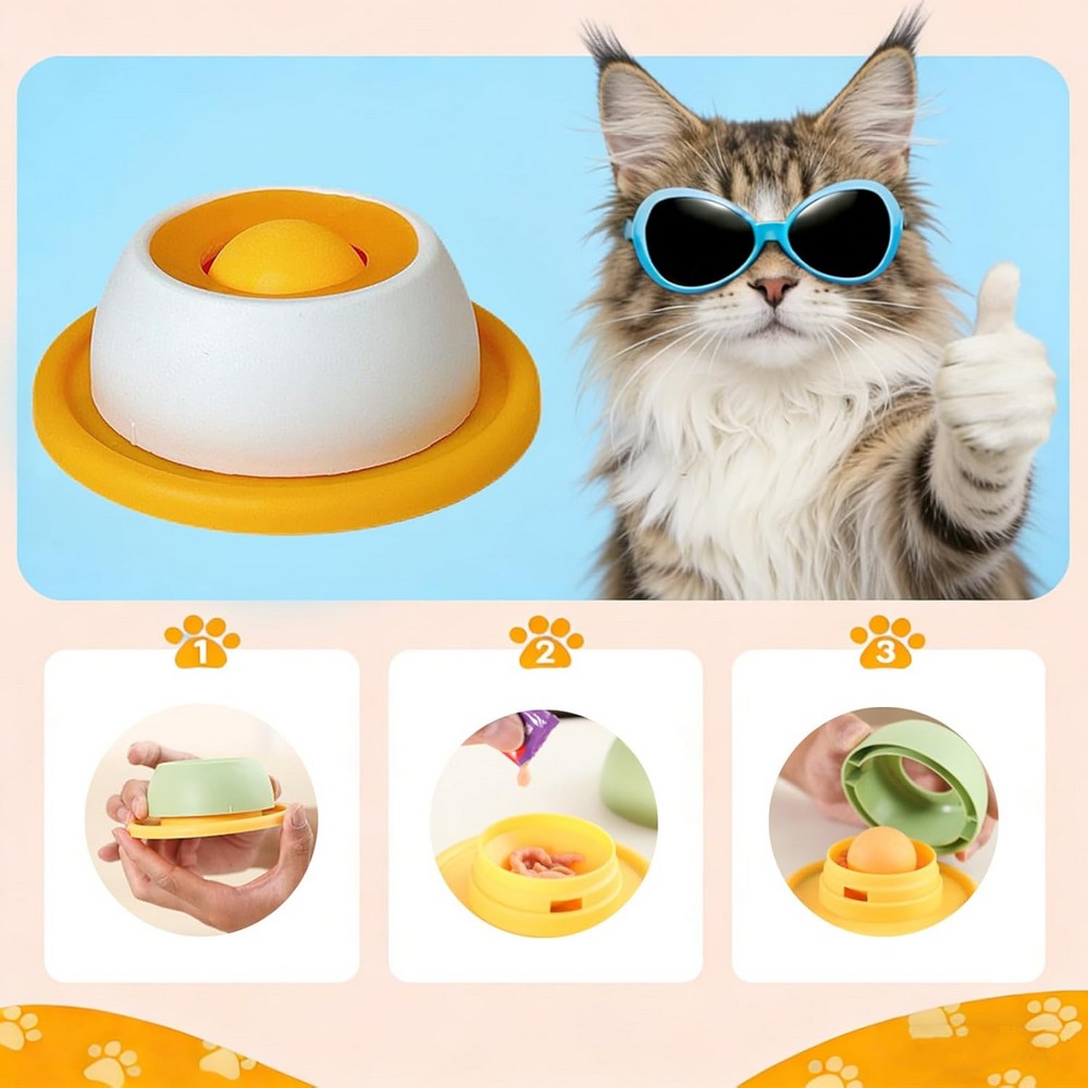 Cat Licking Bowl Slow Feeder Bowls for Yogurt Liquid Treat-Yellow