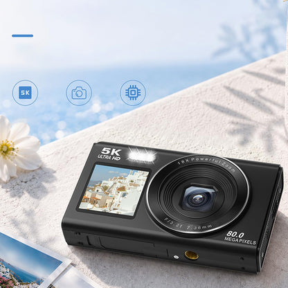 5K HD Dual Screen Selfie Digital Camera 80MP Photography Camera - Black