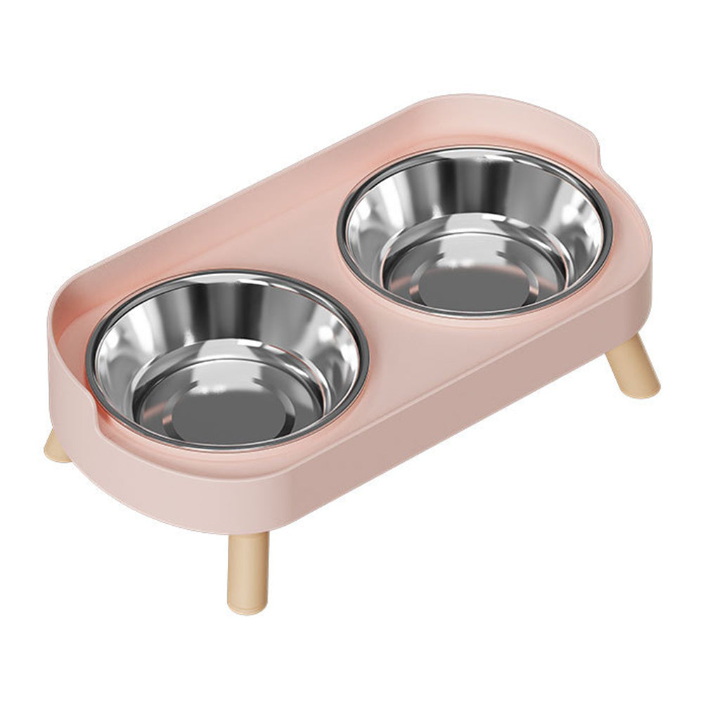 Elevated Double Stainless Steel Pet Food and Water Bowl Set-Pink