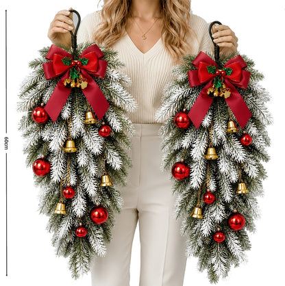 60cm Christmas Teardrop Wreath with Pine Needles Bells