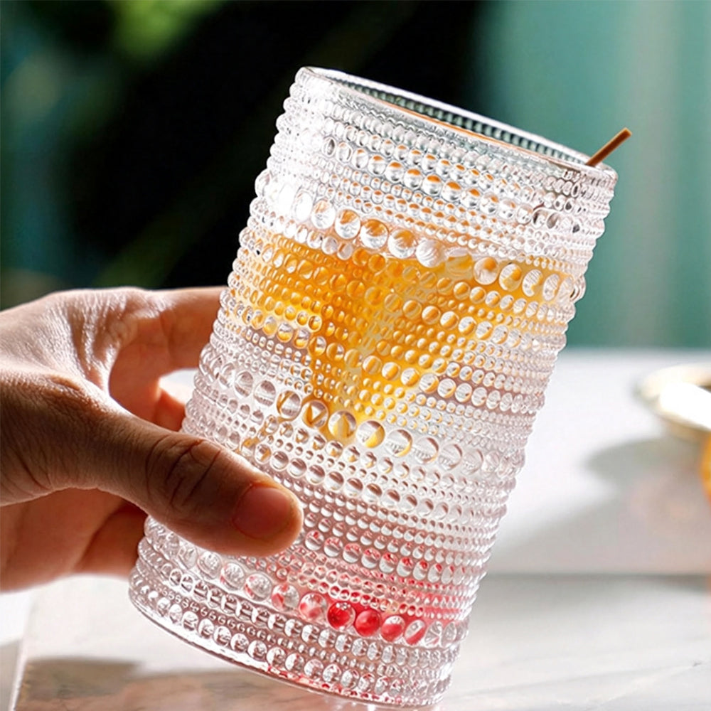 8 Piece Relief Pattern Glass Cups Set for Beer Juice Cocktail