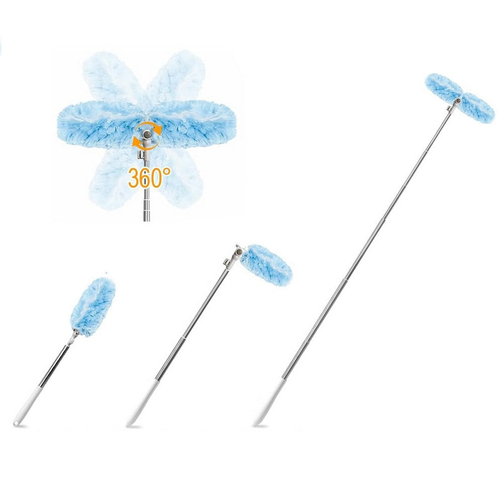 Extendable Duster Handle with 20 Refills Microfiber Dusting Pads for Ceiling-Blue