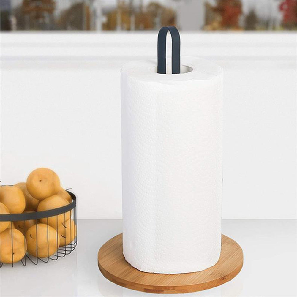 Freestanding Paper Towel Holder with Non-Slip Wood Base for Countertop Black