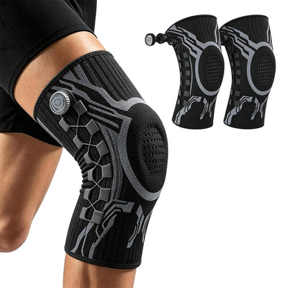 Knee Brace with Dial Adjustment System and Spring Support Strips-Black