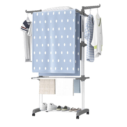4-Tier Clothes Drying Rack Foldable Laundry Drying Rack with Wheels Gray