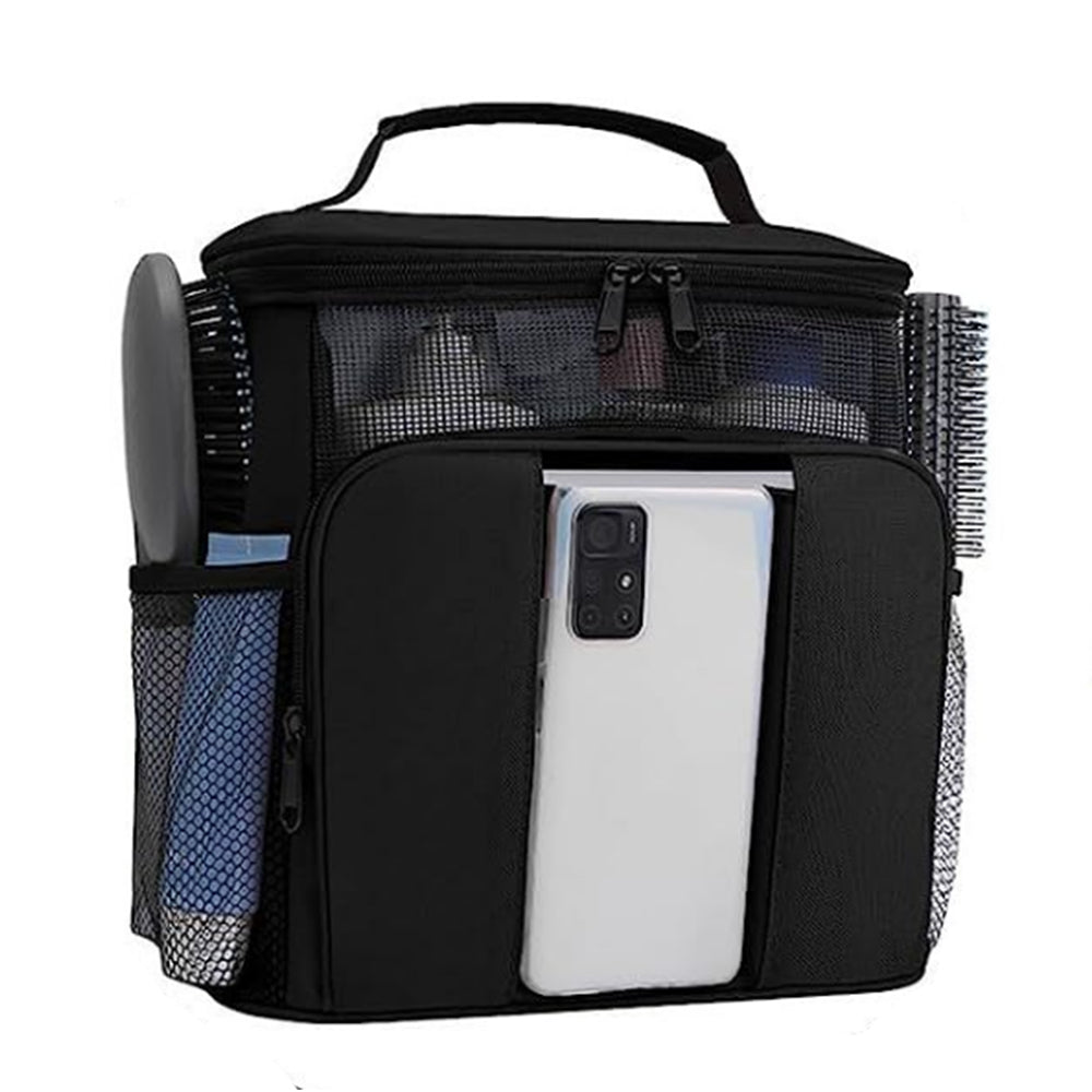 Portable Hanging Toiletry Bag Travel Makeup Storage Bag Mesh Shower Caddy Tote Black