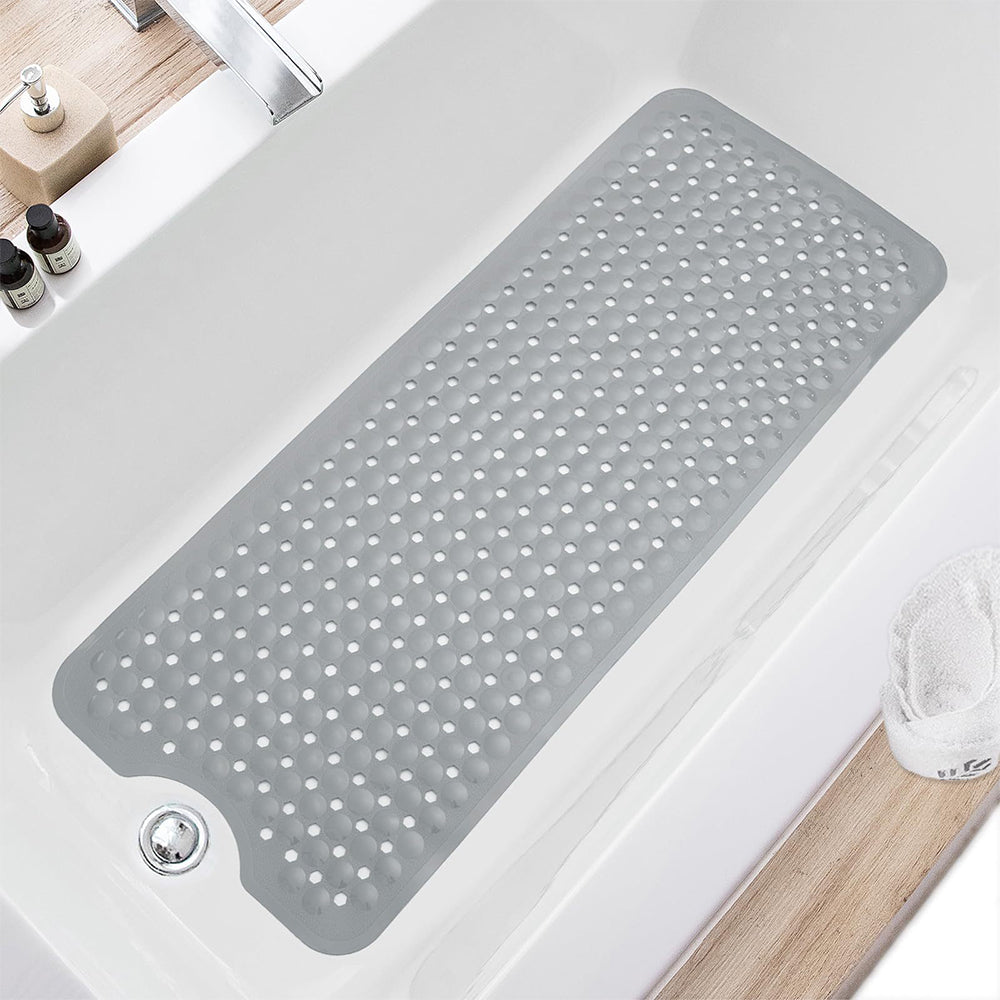 Bathtub Bubble Mat 100x40cm Non Slip Bath Mat with Drain Holes for Shower-Grey