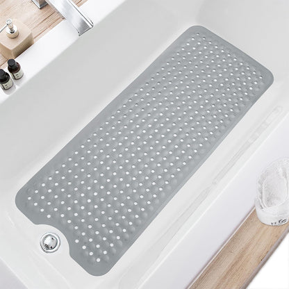 Bathtub Bubble Mat 100x40cm Non Slip Bath Mat with Drain Holes for Shower-Grey