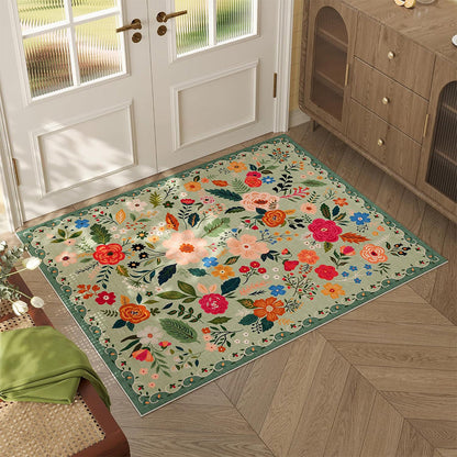Floral Door Mat Non-slip Floor Mat for Entryway Kitchen Room Green