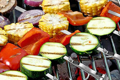 2Sets of 6Pcs Stainless Steel BBQ Skewer Rack Set with 2Pcs Holders for Meat and Vegetables