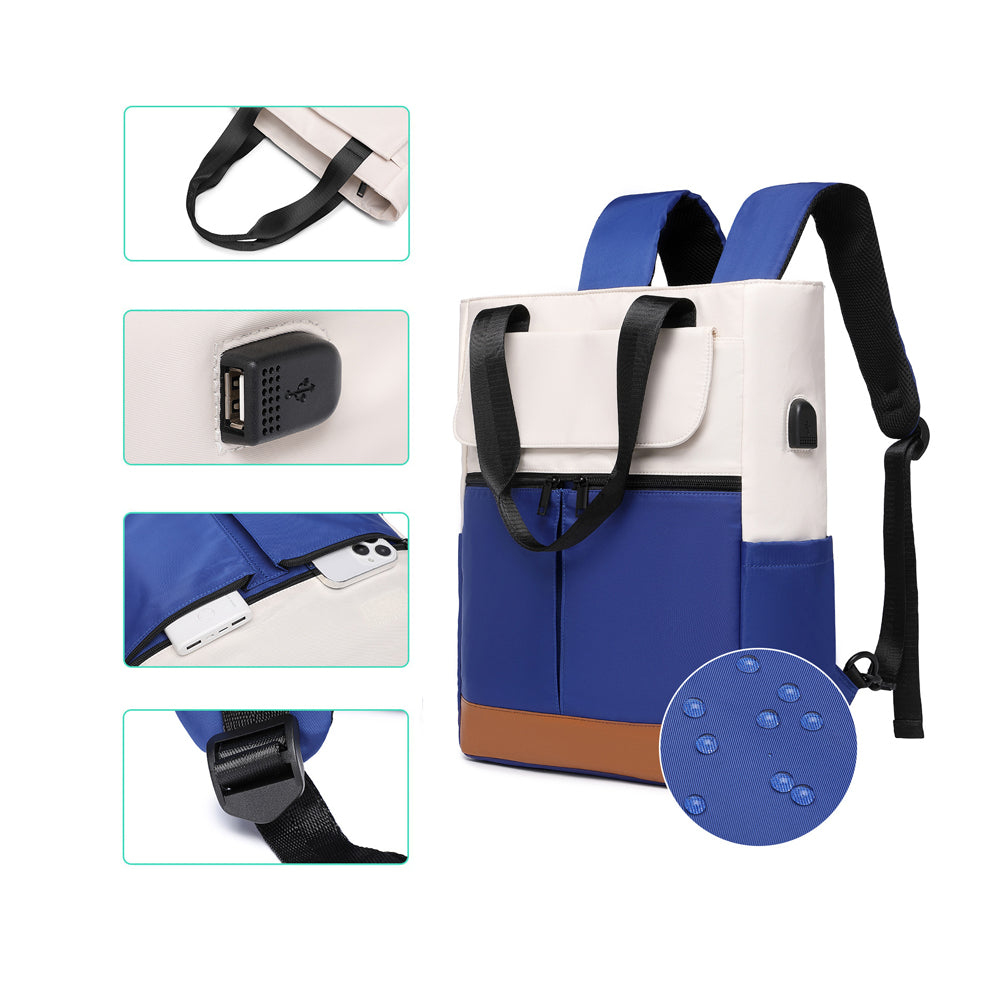 2-in-1 Laptop Tote Backpack Convertible Daypack with USB Charging Port for Work Travel Blue