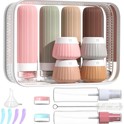 18 Piece Silicone Leak Resistant Travel Toiletry Bottle Set - Coffee