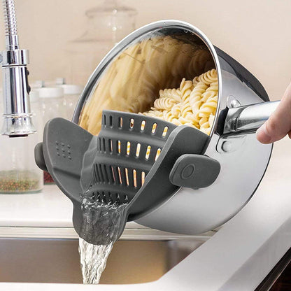 Clip-On Silicone Kitchen Strainer ââ‚?For Pasta  Noodles  Vegetables  Fruit Gray